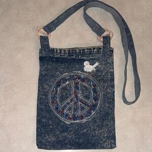 Denim Peace Sign Crossbody Bag